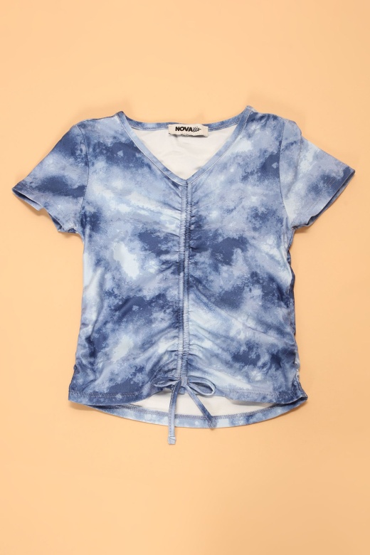 Mini Ruching Around Tie Dye Top - Blue/Combo