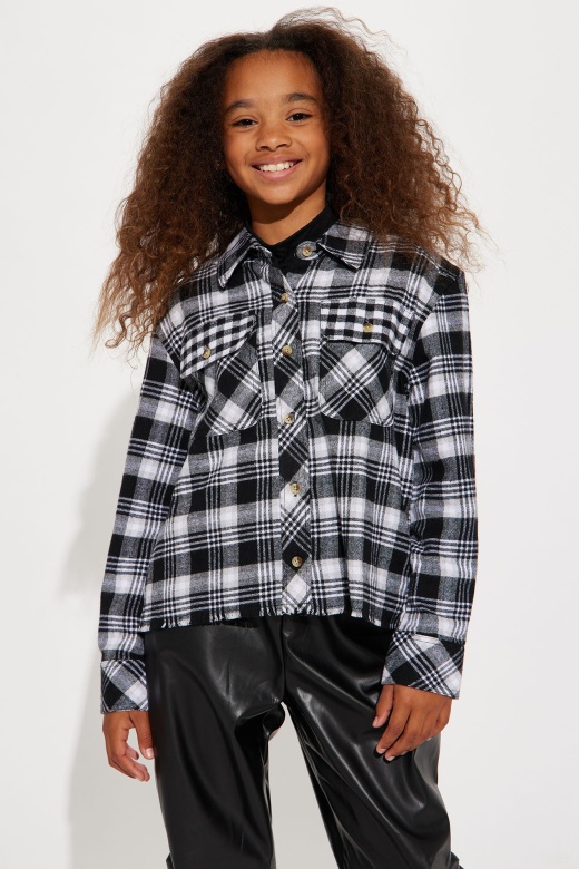 Mini Not Here For It Flannel Shirt - Black/White