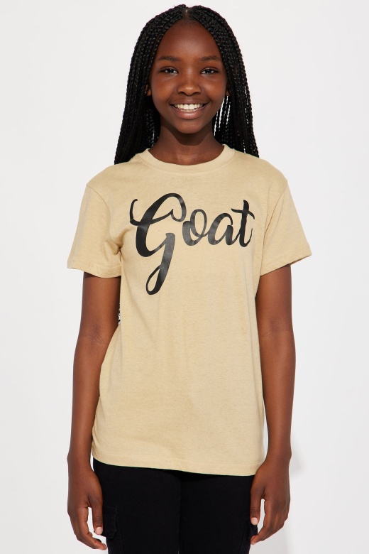 Mini She's The Goat Tee - Khaki/Combo