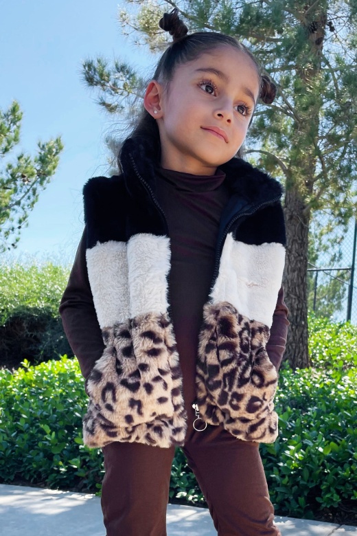Mini Fun Size Colorblock Faux Fur Vest - Brown/combo