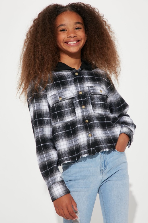 Mini Cool Breeze Hooded Flannel - Black/Combo