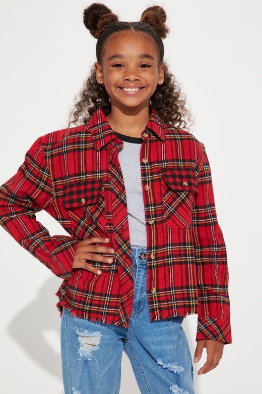 Mini Not Here For It Flannel Shirt - Red