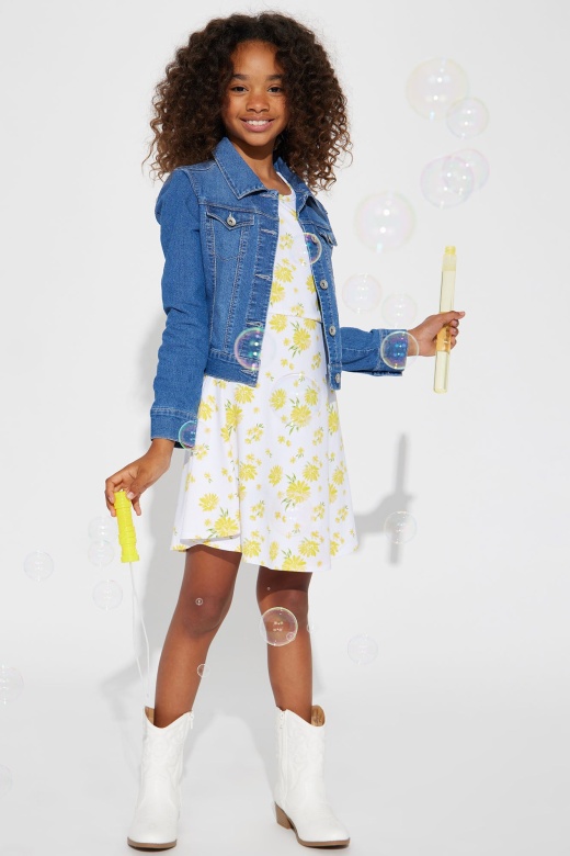 Mini Denim Jacket Dress Set - Medium Wash