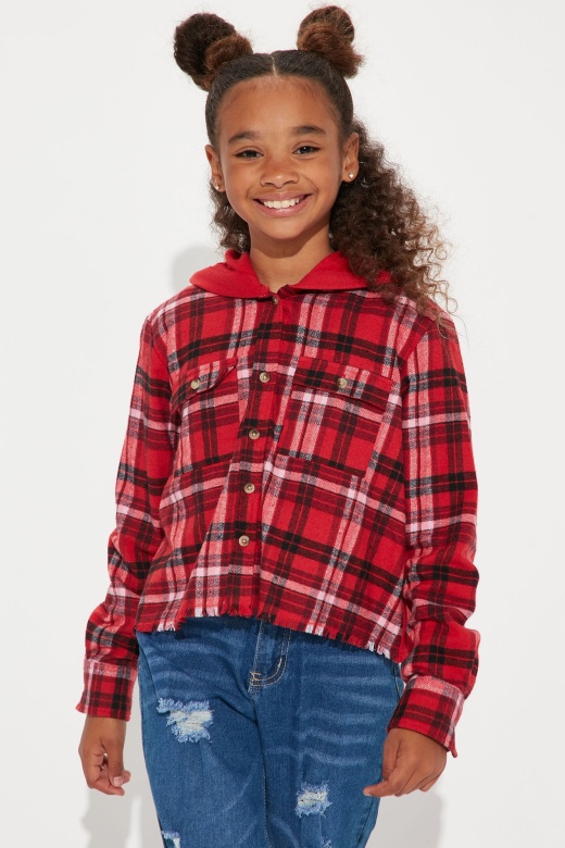 Mini Cool Breeze Hooded Flannel - Red/Combo