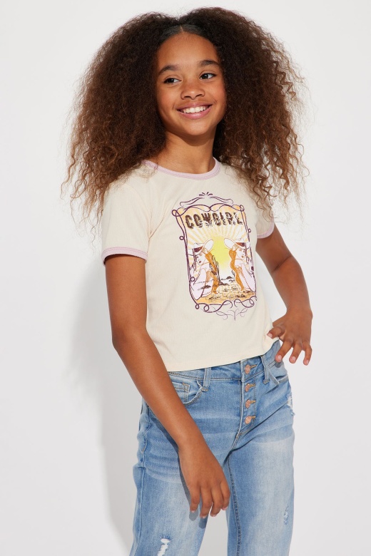 Mini Short Sleeve Ringer Tee - Sand/Combination