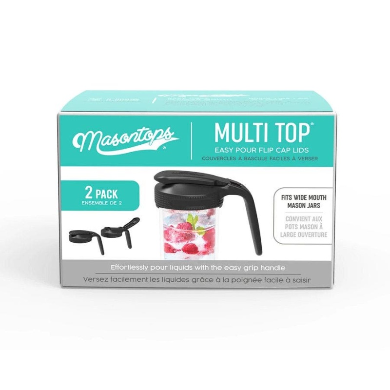 Masontops Wide-Mouth Black Multi-Top Pitcher Lids With Handles, 2 Count