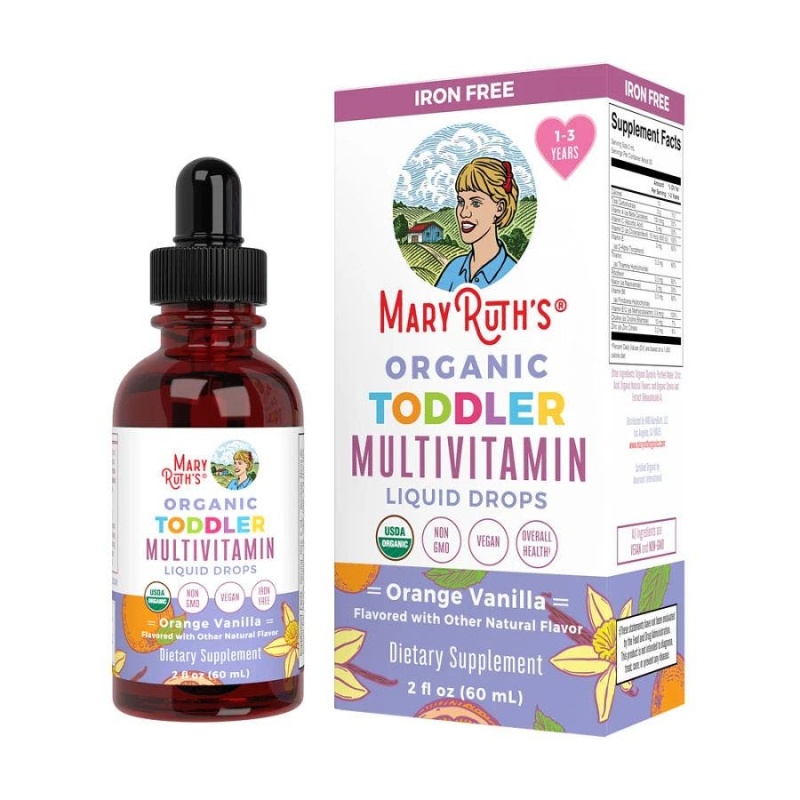 Maryruth's Orange Vanilla Organic Toddler Multivitamin Iron Free Liquid Drops 2 Fl. Oz