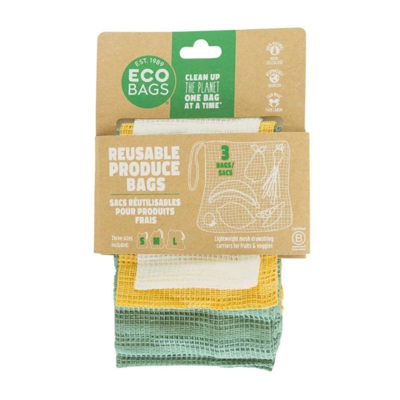 Ecobags Assorted Sizes Multipurpose Drawstring Cellulose Bag Set Of 3