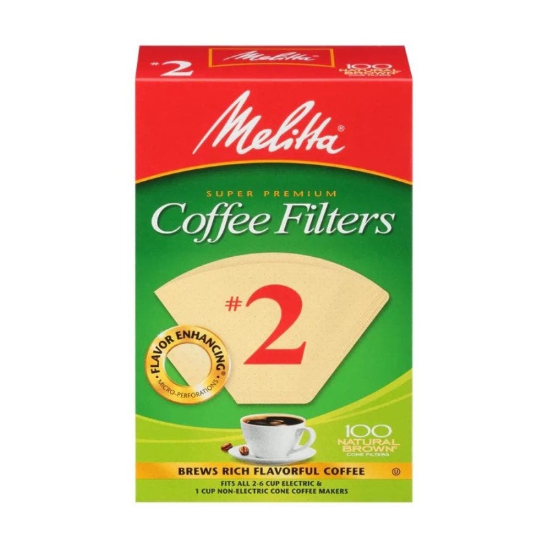 Melitta #2 Cone Natural Brown Super Premium Coffee Filters, 100 Count
