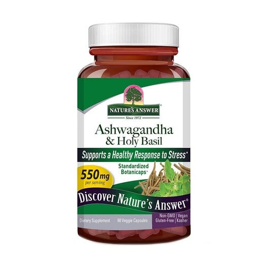 Nature's Answer Ashwagandha & Holy Basil - 60 Vegetarian Capsules for Stress Relief