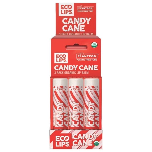 Eco Lips Plant Pod Candy Cane Lip Balm Display - 8 (3-Pack) Cartons