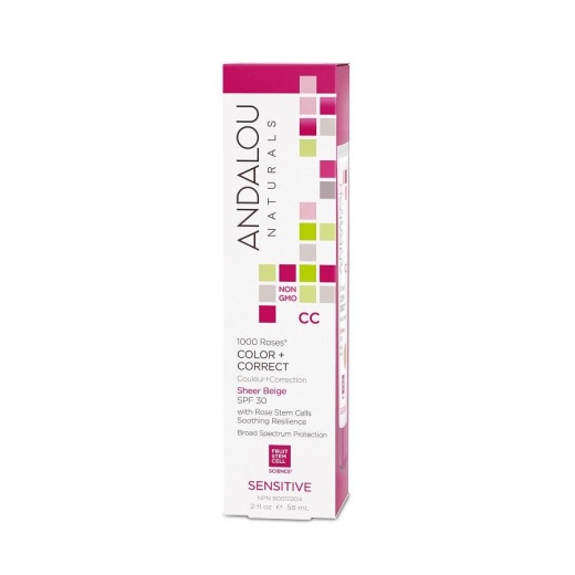 Andalou Naturals Sensitive 1000 Roses Sheer Beige SPF 30 CC Color + Correct Cream