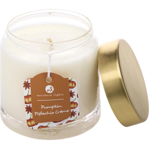 Pumpkin Pistachio Creme Scented Soy Glass Candle 10 Oz by Northern Lights