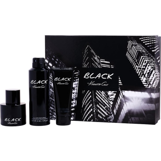 Kenneth Cole Black Gift Set – EDT Spray, Aftershave Balm, and All Over Body Spray