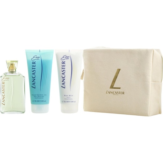 Eau De Lancaster By Lancaster Edt Spray 4.2 Oz & Body Milk 6.8 Oz & Shower Gel 6.8 Oz & Tote