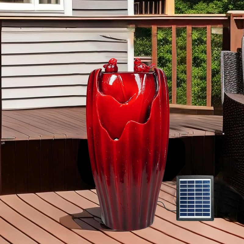Ferrisland Solar Powered Red Outdoor Fountain 20"H
