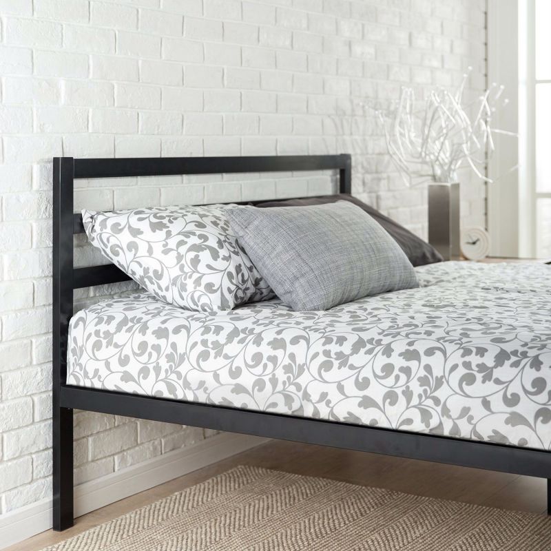 Twin Modern Metal Platform Bed Frame With Headboard And Wood Slats