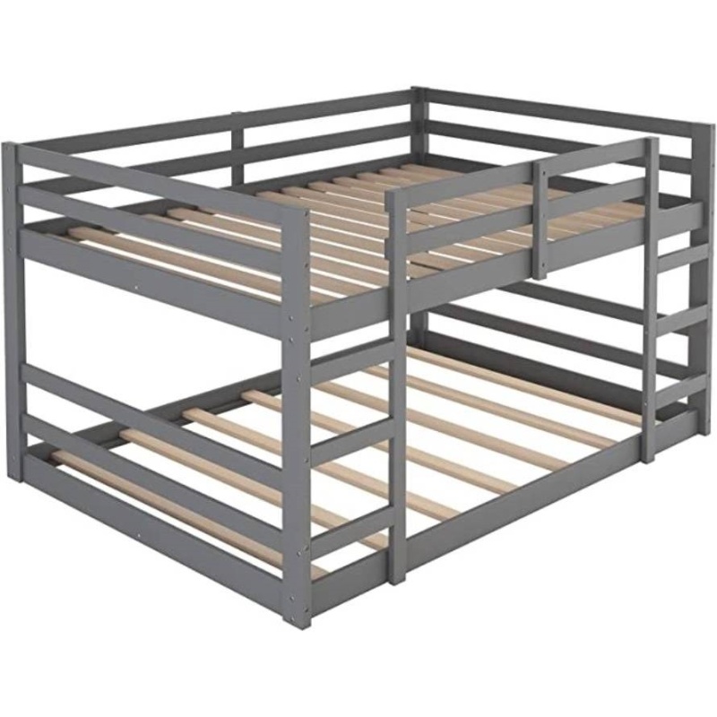 Full Over Full Modern Low Profile Bunk Bed In Grey Wood Finish