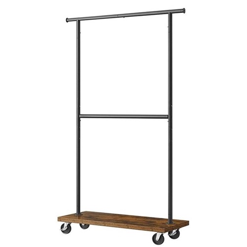 Industrial Style Clothing Garment Rack Double Clothes Hanging Bar On Wheels