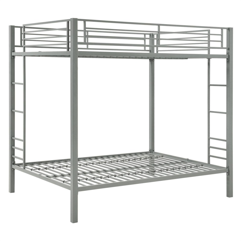 Twin Over Twin Modern Metal Bunk Bed Frame In Silver Finish