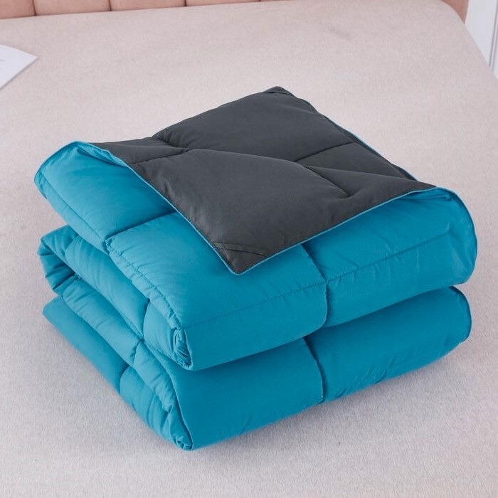 Twin/Twin Xl Traditional Microfiber Reversible 3 Piece Comforter Set In Blue/Grey
