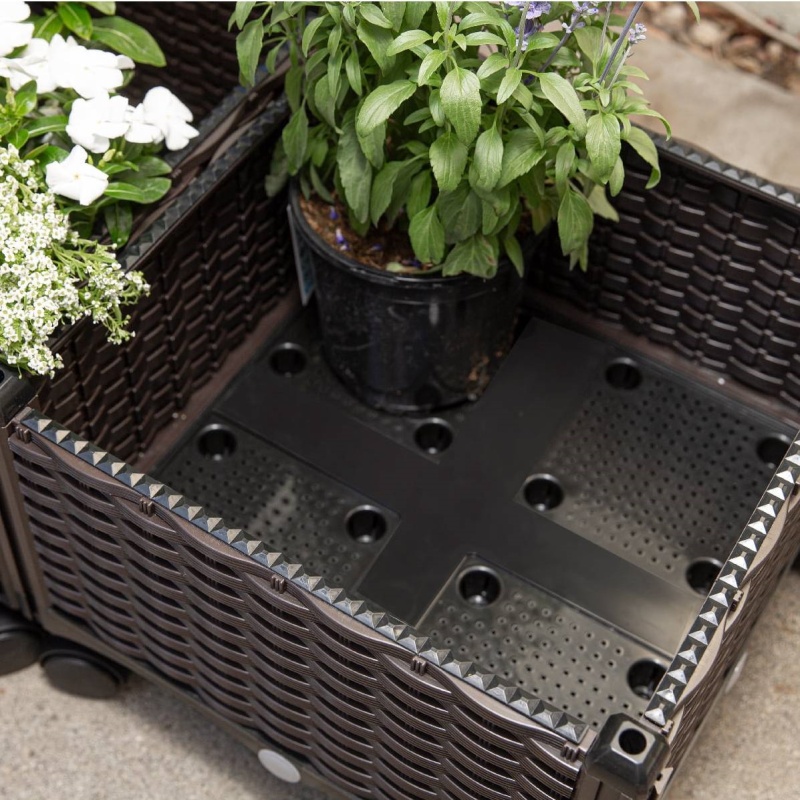 Modern 2-Piece Indoor Outdoor Raised Garden Planter Box On Wheels In Pp Rattan