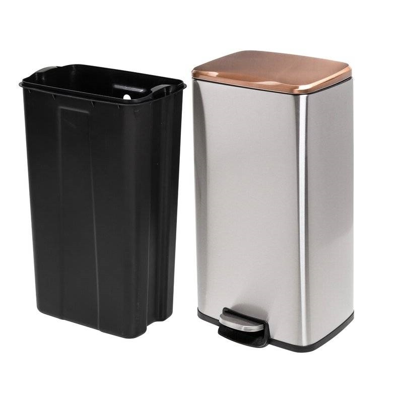 Set Of 2 Stainless Steel Gold Bronze Copper Top Step On Trash Can
