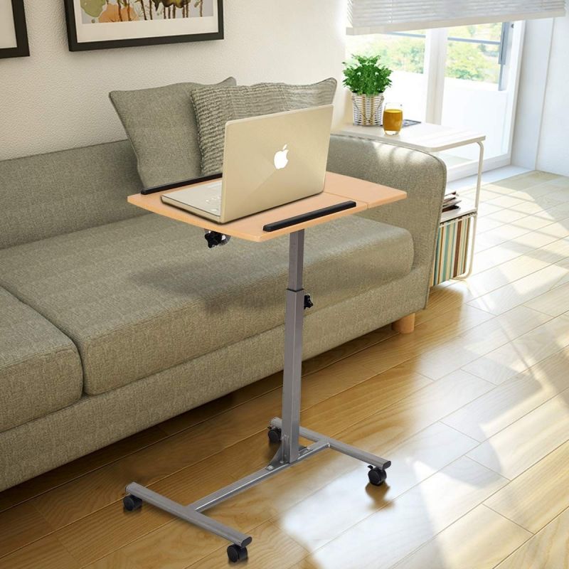 Mobile Laptop Desk Cart On Wheels With Wood Top