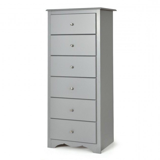 Modern Grey 6 Drawer Tall Wood Dresser Chest