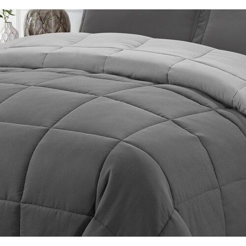 King/Cal King Traditional Microfiber Reversible 3 Piece Comforter Set In Grey