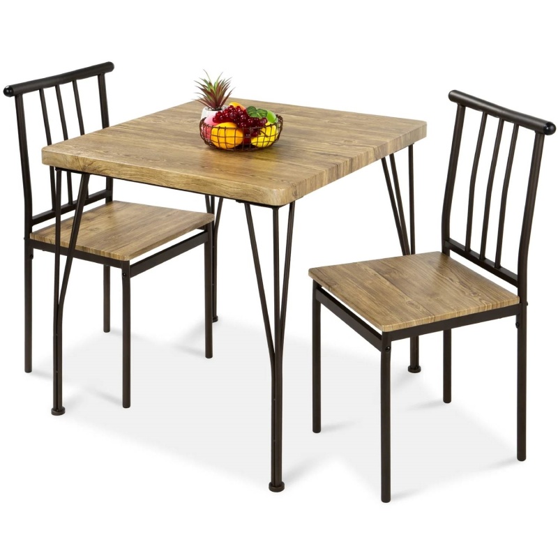 Modern 3-Piece Metal Frame Dining Set With Wood Top Table And 2 Chairs
