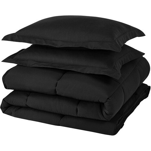 Queen Size Reversible Microfiber Down Alternative Comforter Set In Black