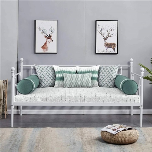 Twin Size Farmhouse Daybed Frame In White Metal Finish