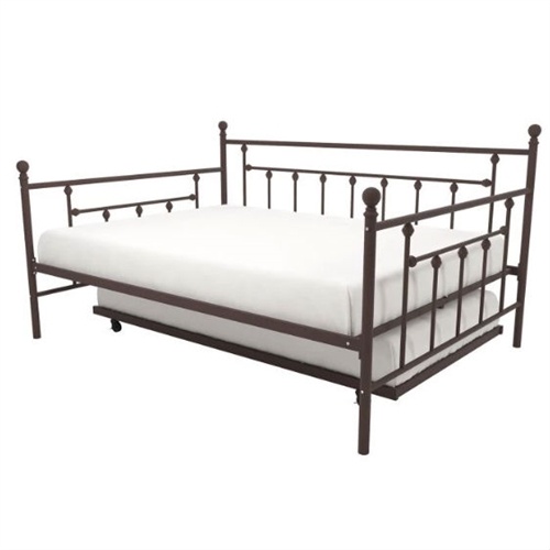 Full Size Bronze Metal Daybed with Twin Roll-Out Trundle Bed