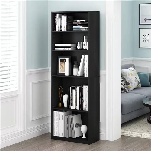 71-Inch Tall 5-Shelf Bookcase in Black Wood Finish