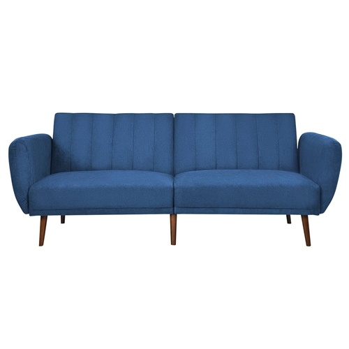 Modern Scandinavian Blue Linen Upholstered Sofa Bed With Wooden Legs