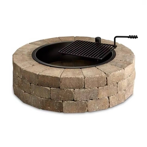 48-In Outdoor Round Concrete Block Stone Fire Pit Kit with Cooking Grill Grate