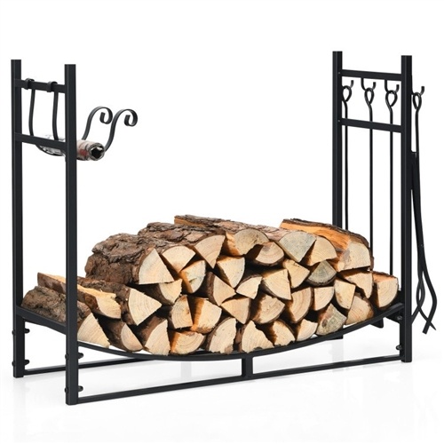 Indoor/Outdoor Heavy Duty Steel Firewood Storage with Kindling Holders, Shovel