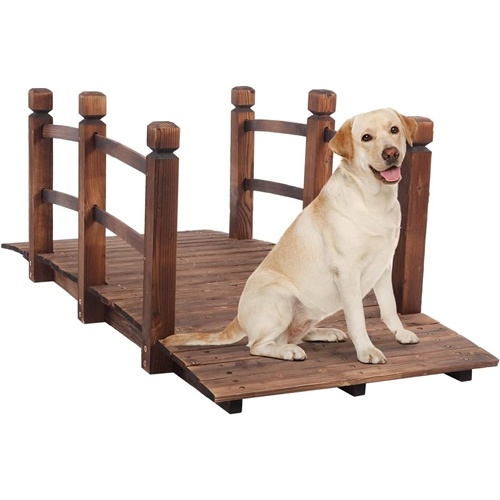 Outdoor 5-Foot Solid Fir Wood Garden Bridge in Rustic Brown Finish