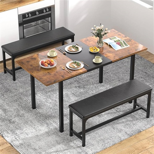 Modern 3-Piece Dining Set With Expandable Kitchen Table And 2 Backless Benches