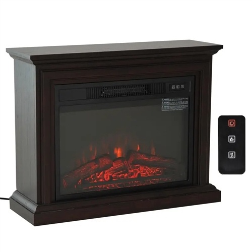 31 Inch Dark Brown Electric Fireplace Heater Dimmable Flame Effect and Mantel w/ Remote Control