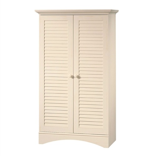 Louver 2-Door Storage Cabinet Bed Bath Armoire Wardrobe In Antique White