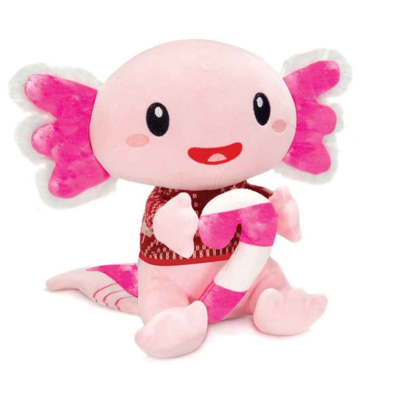 10.5In Sitting Axolotl Wearing Ugly Sweater Holding Candy Cane