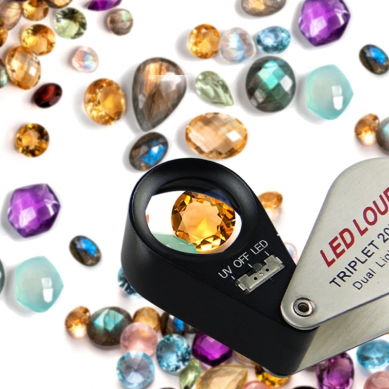 Mini Jeweler Loupe 20X Magnifier + Led & Uv Light 21Mm Lens