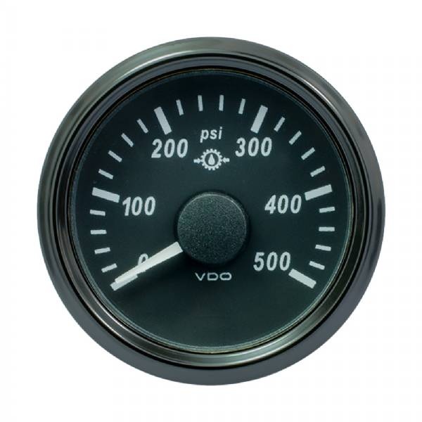 Vdo Singleviu 52Mm (2-1/16Inch) Gear Pressure Gauge - 500 Psi - 0-