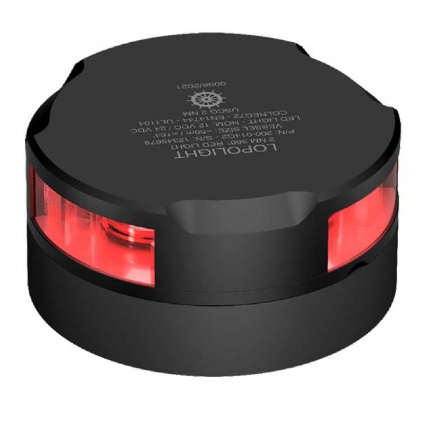 Lopolight 360,Deg- Red Navigation Light - 2Nm - 15M Cable - Black Housin