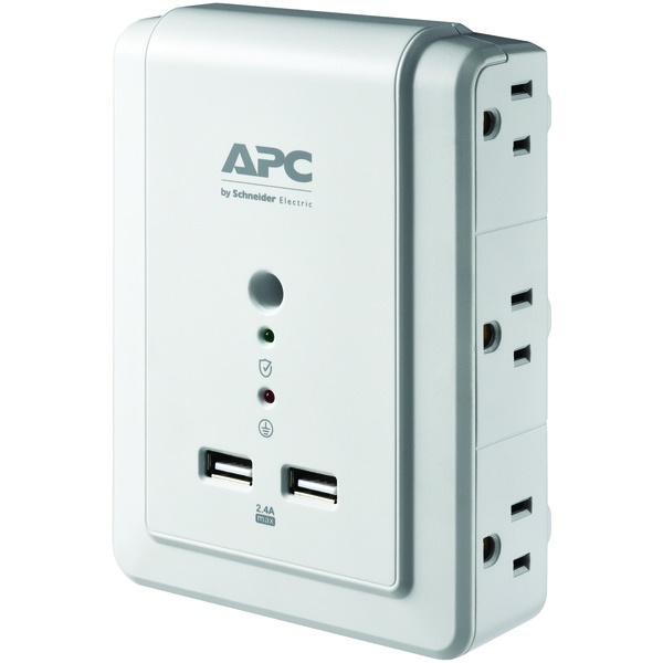 Apc 6-Outlet Surgearrest Surge Protector Wall Tap With 2 Usb Ports
