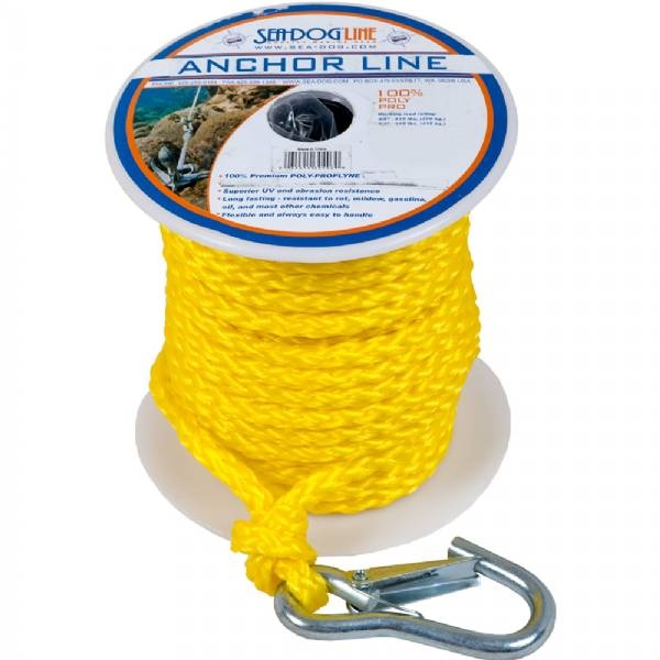 Sea Dog Poly Pro Anchor Line W/Snap - 3/8Inch X 100 Ft - Yellow