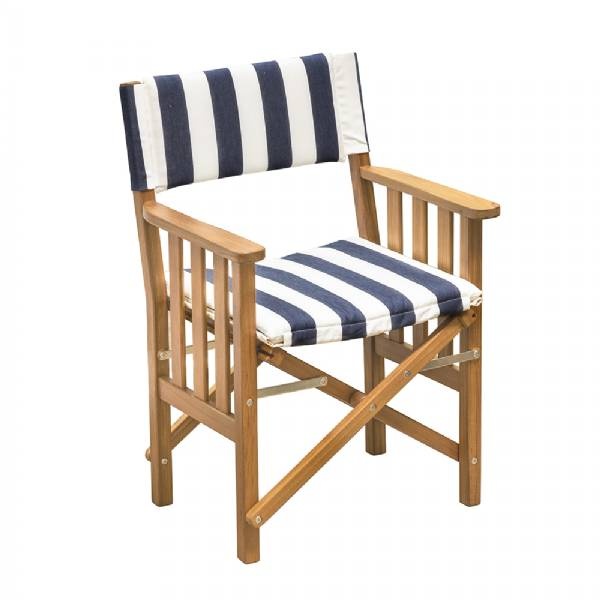 Whitecap Director Fts Chair Ii W/Navy And White Cushion - Teak
