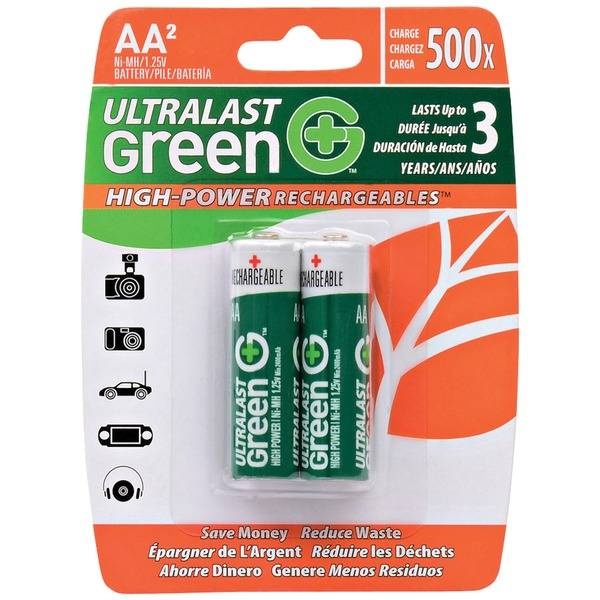 Ultralast Green High-Power Rechargeables Aa Nimh Batteries, 2 Pk